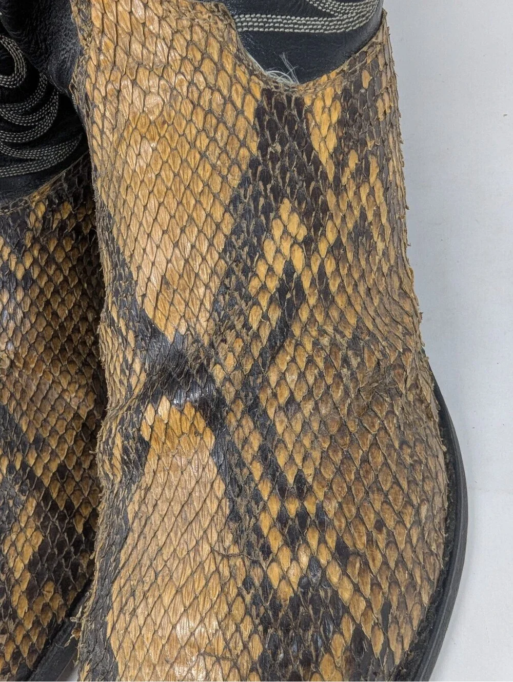 Olathe Snakeskin Python Cowboy Western Boots Mens 13 USA Black Gold Leather Show
